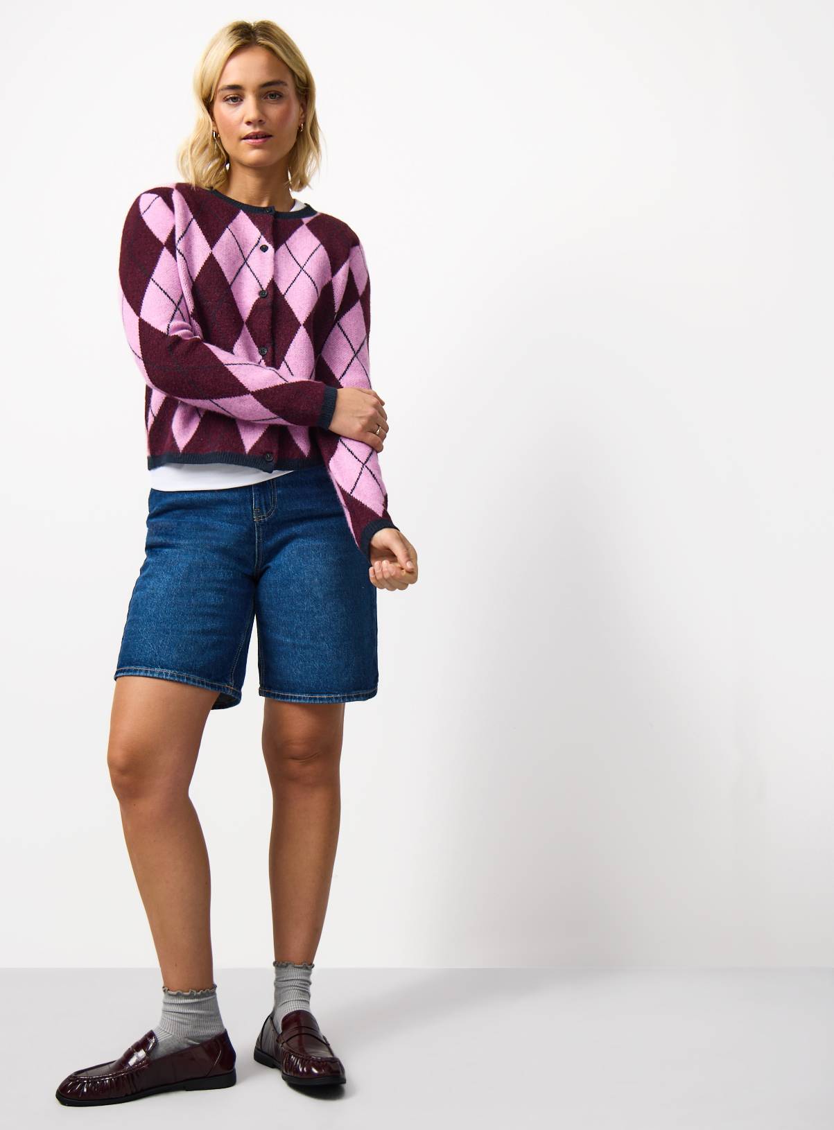 Purple Argyle Print Button Through Cardigan 24 - Image 4